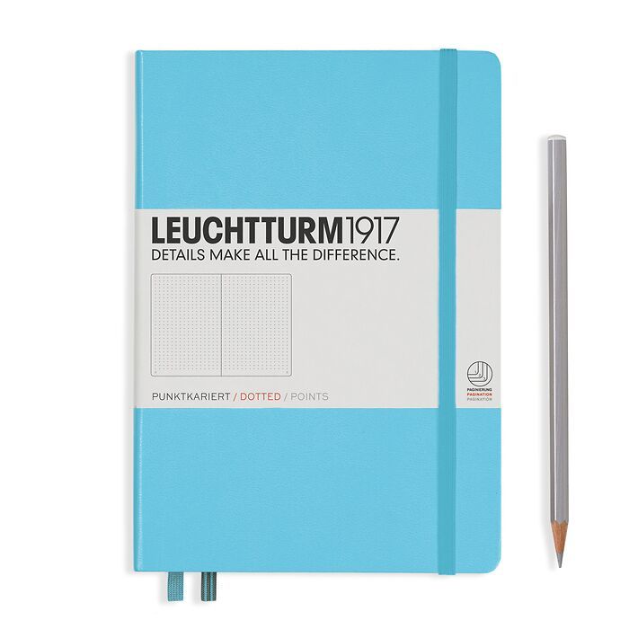 Notebook Medium (A5) dotted, Hardcover, 251 numbered pages, ice blue