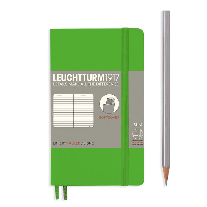 Notebook Pocket (A6) ruled, softcover, 123 numbegrey pages, fresh green