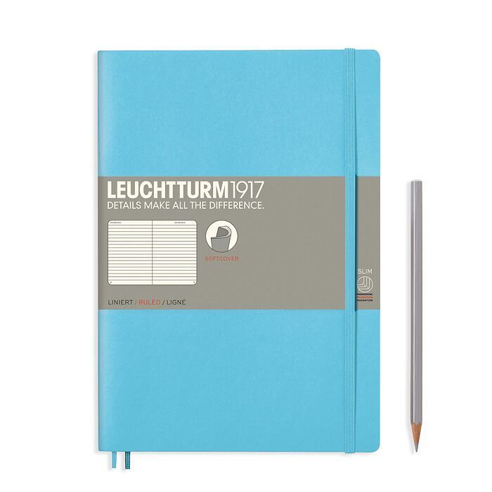 Notebook Composition (B5) ruled, softcover, 123 numbered pages, ice blue