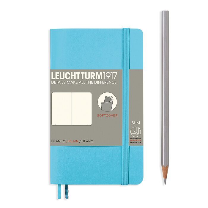 Notebook Pocket (A6) plain, softcover, 123 numbegrey pages, ice blue