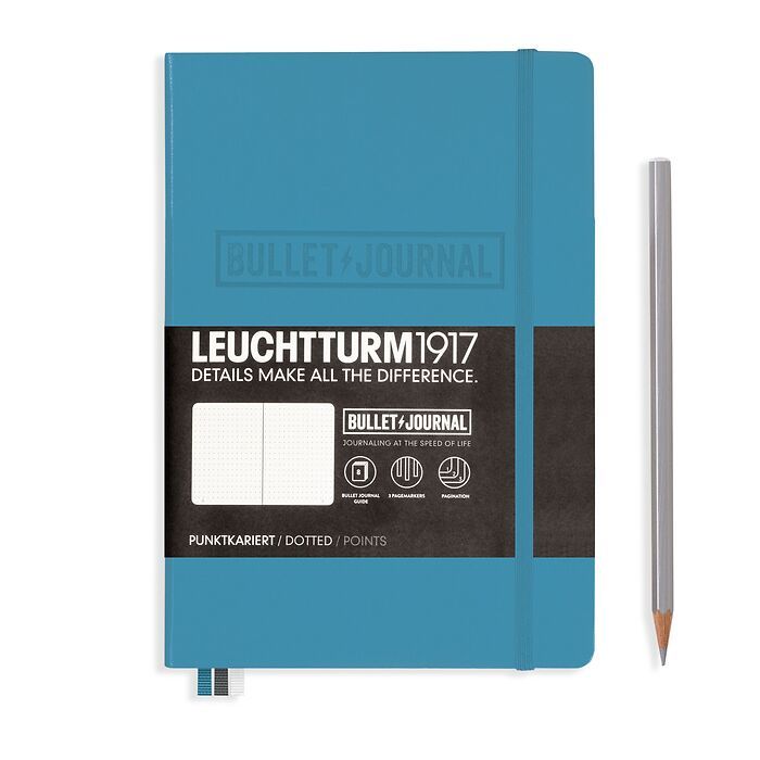 Bullet Journal Notebook Medium (A5) Hardcover, 240 numbered pages, dotted, nordic blue