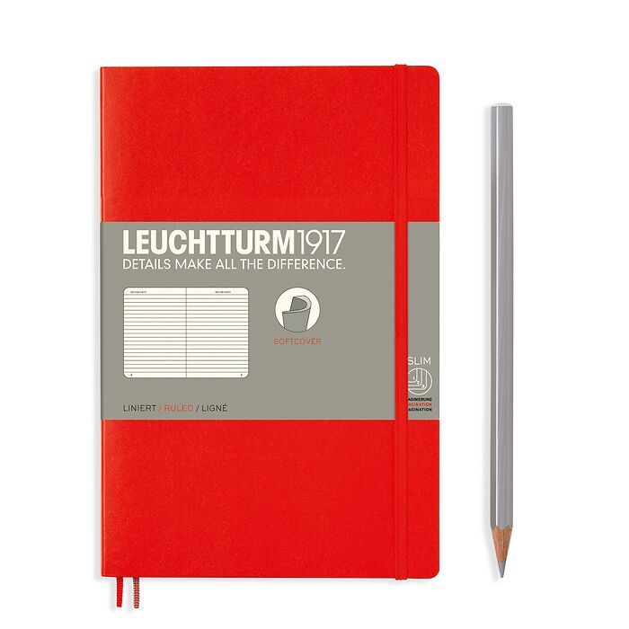 Notebook Paperback (B6+) ruled, softcover, 123 numbered pages, red