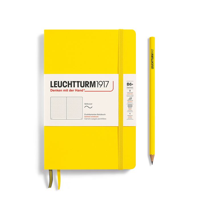Notebook Paperback (B6+)dotted, softcover, 123 numbered pages, lemon