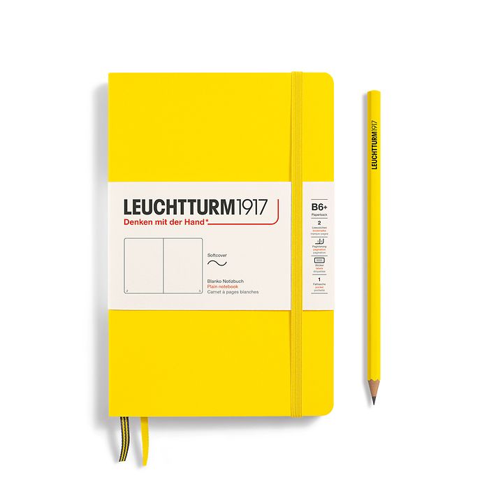 Notebook Paperback (B6+) plain, softcover, 123 numbered pages, lemon
