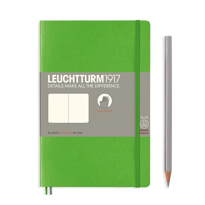 Notebook Paperback (B6+) plain, softcover, 123 numbered pages, fresh green
