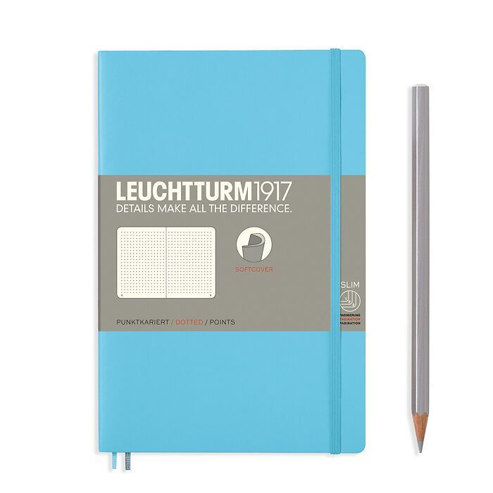 Notebook Paperback (B6+) dotted, softcover, 123 numbered pages, ice blue