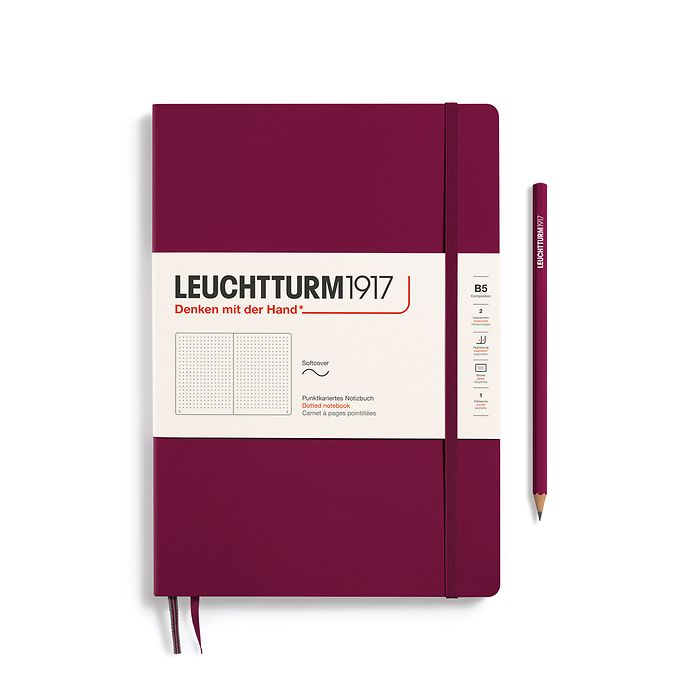 Notebook Composition (B5) dotted, softcover, 123 numbered pages, port red