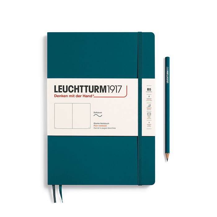 Notebook Composition (B5) plain, softcover, 123 numbered pages, pacific green