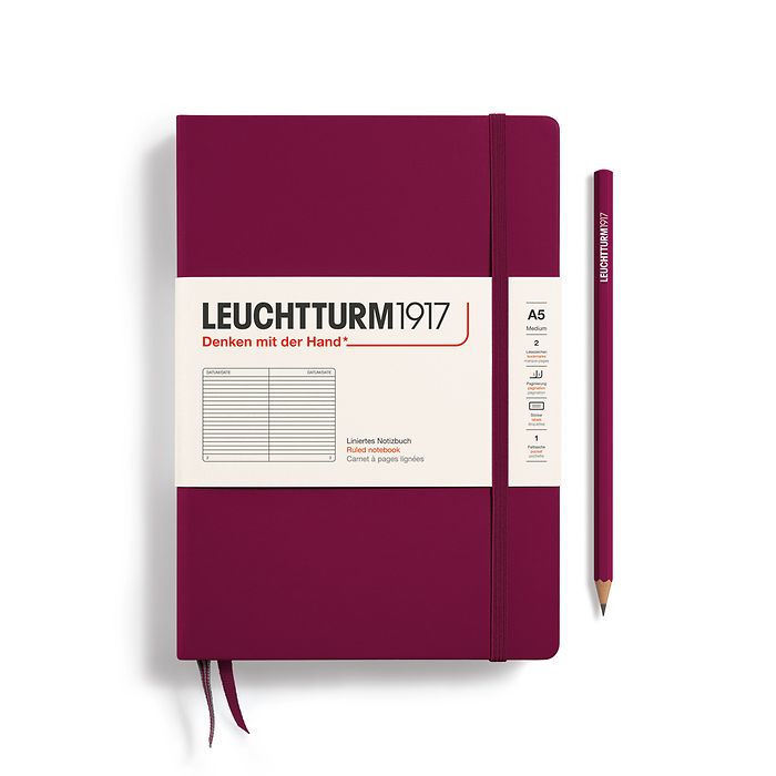 Notebook Medium (A5) ruled, Hardcover, 251 numbered pages, port red
