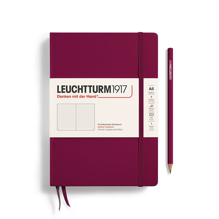 Notebook Medium (A5), dottedHardcover 251 numbered pages, port red