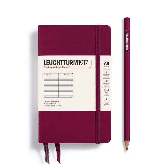 Notebook Pocket (A6) ruled, Hardcover, 187 numbered pages, port red
