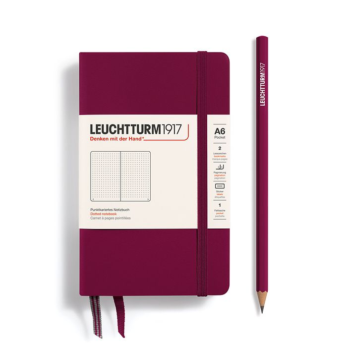 Notebook Pocket (A6) dotted,Hardcover, 187 numbered pages - port red