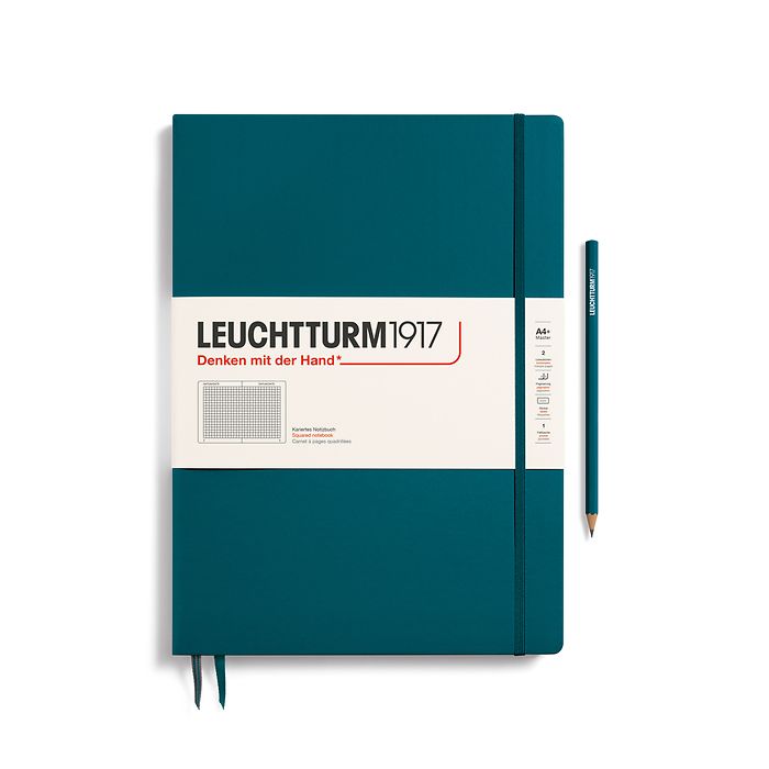 Notebook Master Slim (A4+) Hardcover, 121 numbered pages, squared, pacific green