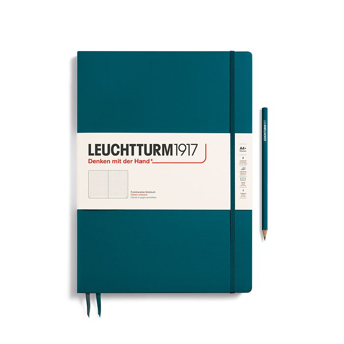 Notebook Master Slim (A4+) Hardcover, 121 numbered pages, dotted, pacific green