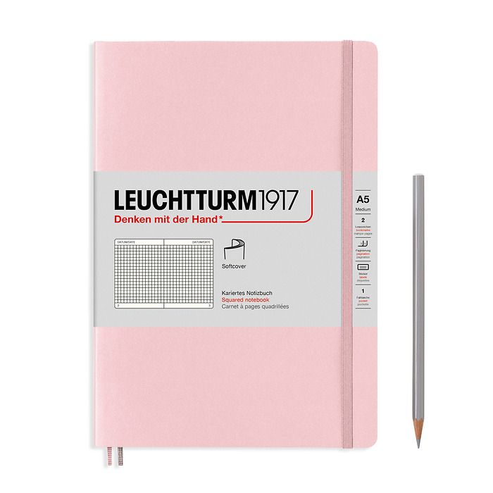 Notebook Medium (A5), Softcover, 123 numbered pages, Powder, squared