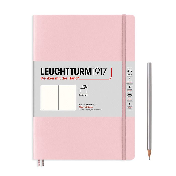 Notebook Medium (A5), Softcover, 123 numbered pages, Powder, plain