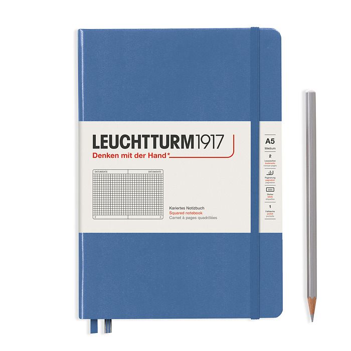 Notebook Medium (A5), Hardcover, 251 numbered pages, Denim,  squared