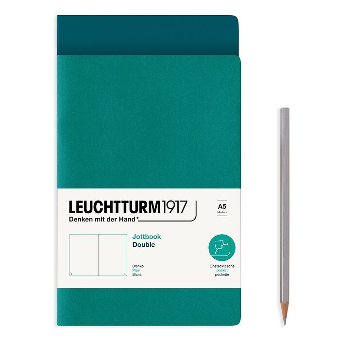 Jottbook (A5), 59 numbered pages, plain, Pacific Green and Emerald, Pack of 2