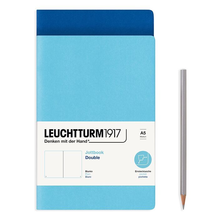 Jottbook (A5), 59 numbered pages, plain, Royal Blue and Ice Blue, Pack of 2
