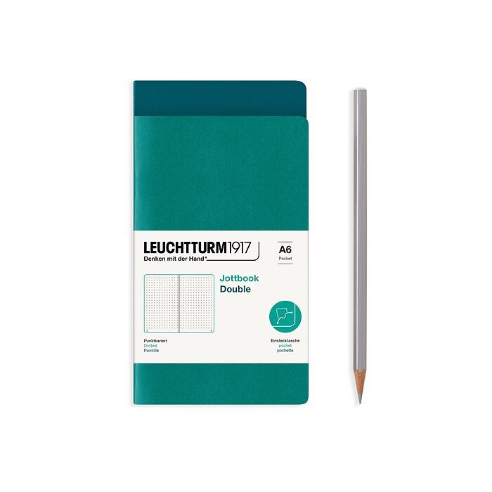 Jottbook (A6), 59 numbered pages, dotted, Pacific Green and Emerald, Pack of 2