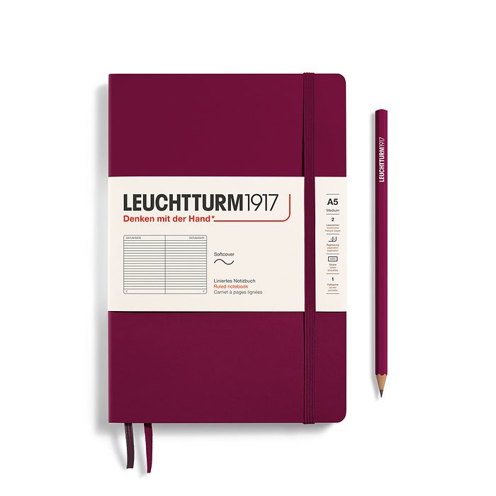 Notebook Medium (A5), Softcover, 123 numbered pages, Port Red,  ruled