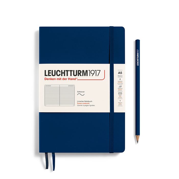 Notebook Medium (A5), Softcover, 123 numbered pages, Navy, ruled
