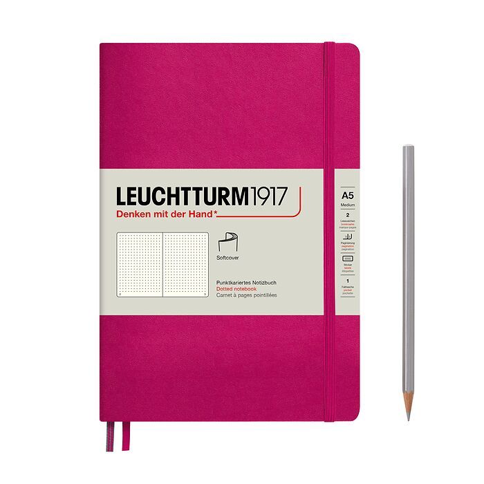 Notebook Medium (A5), Softcover, 123 numbered pages, Berry,  dotted