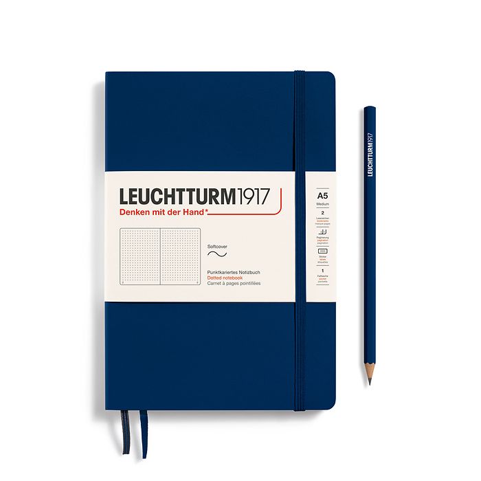Notebook Medium (A5), Softcover, 123 numbered pages, Navy, dotted