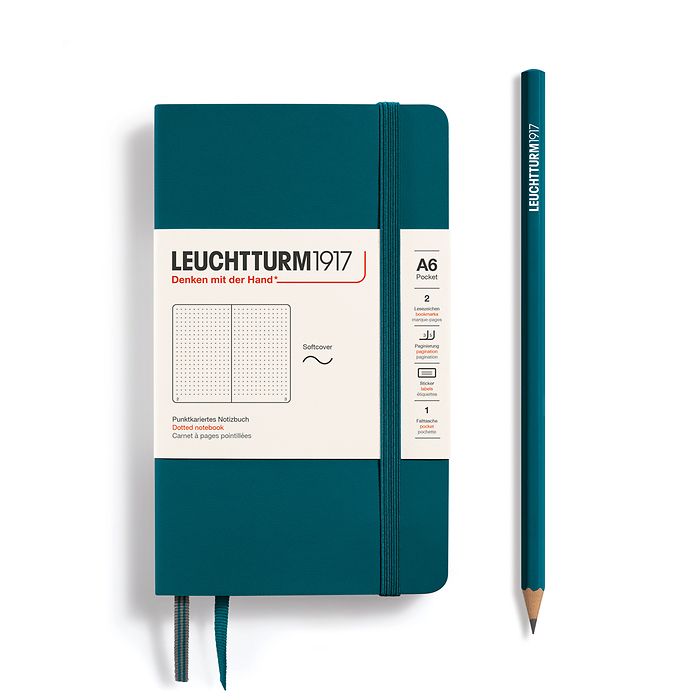 Notebook Pocket (A6), Softcover, 123 numbered pages, Pacific Green, dotted