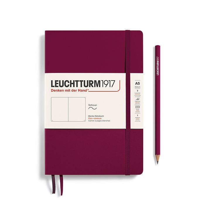 Notebook Medium (A5), Softcover, 123 numbered pages, Port Red,  plain