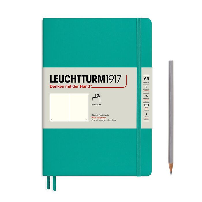 Notebook Medium (A5), Softcover, 123 numbered pages, Emerald,  plain