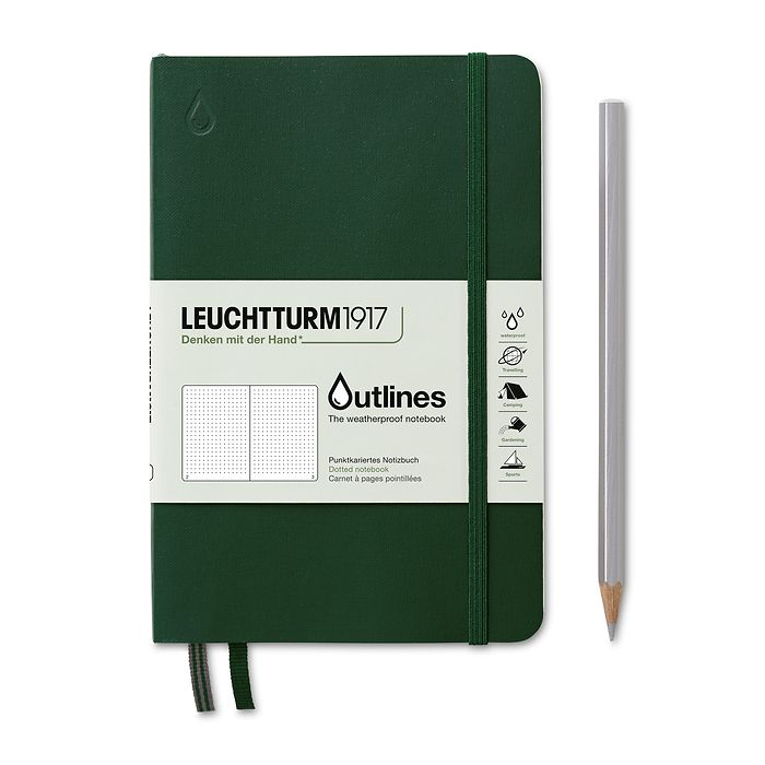 Notebook Paperback (B6+), Outlines, Flexcover, 89 num. pages, Walden Green, dotted
