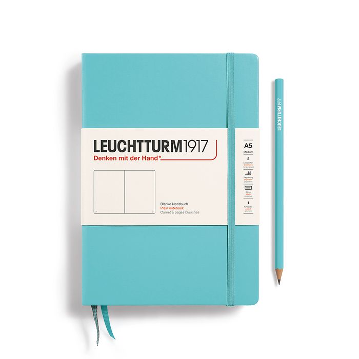 Notebook Medium (A5), Hardcover, 251 numbered pages, Aquamarine, plain