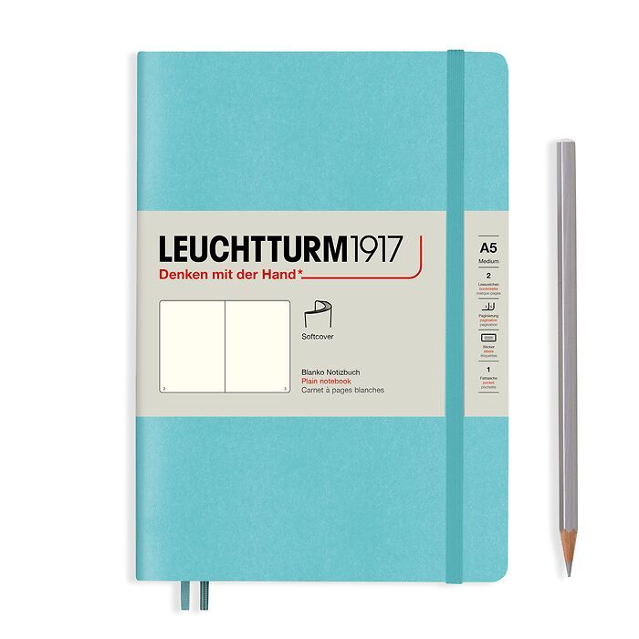 Notebook Medium (A5), Softcover, 123 numbered pages, Aquamarine, plain