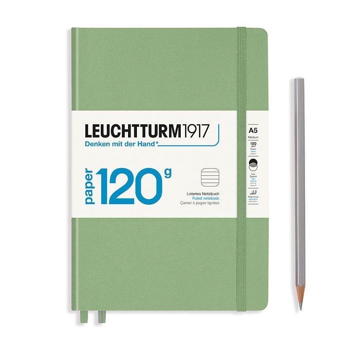 Notebook Medium (A5), EDITION 120, Hardcover, 203 numbered pages, Sage, ruled