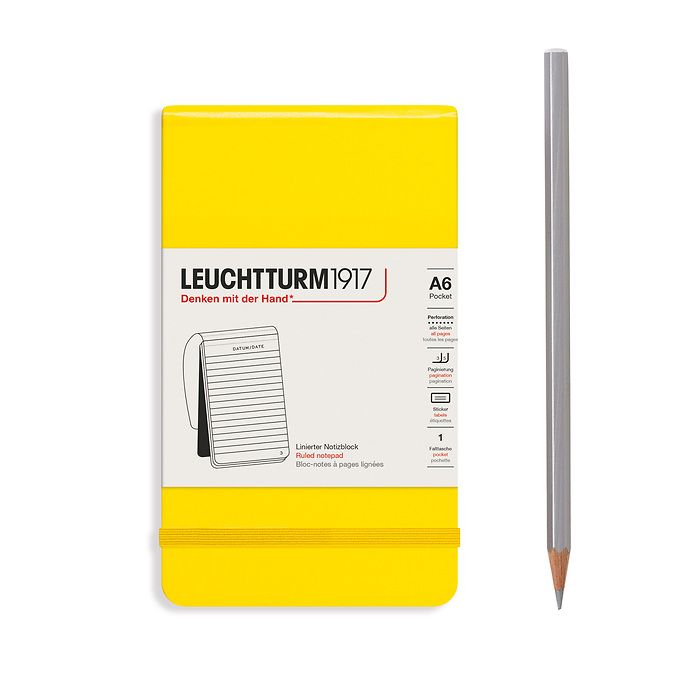 Notepad Pocket (A6), Hardcover, 94 numbered pages, Lemon, ruled
