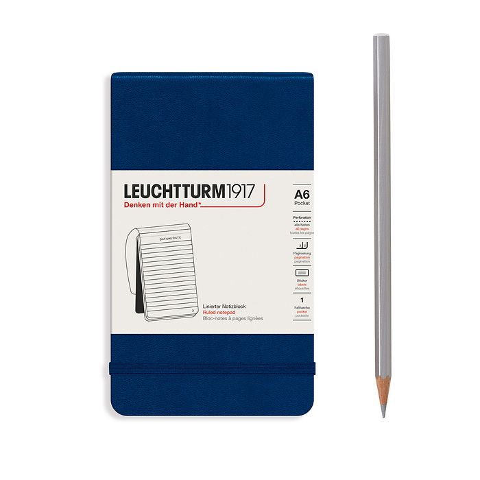 Notepad Pocket (A6), Hardcover, 94 numbered pages, Navy, ruled