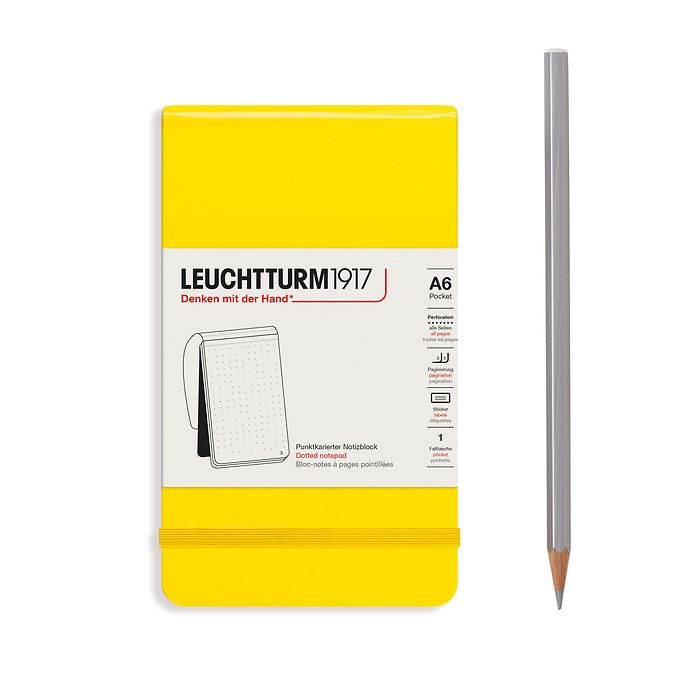 Notepad Pocket (A6), Hardcover, 94 numbered pages, Lemon, dotted