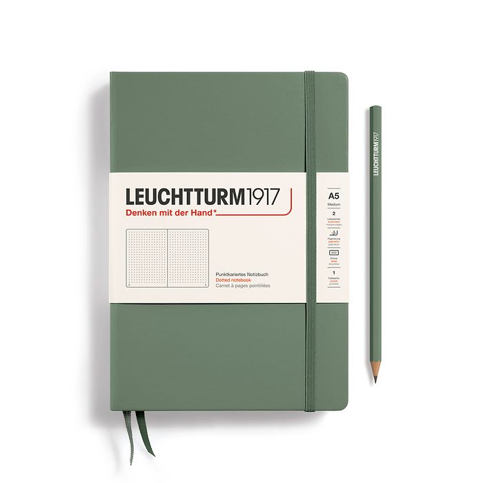 Notebook Medium (A5), Hardcover, 251 numbered pages, Olive, dotted