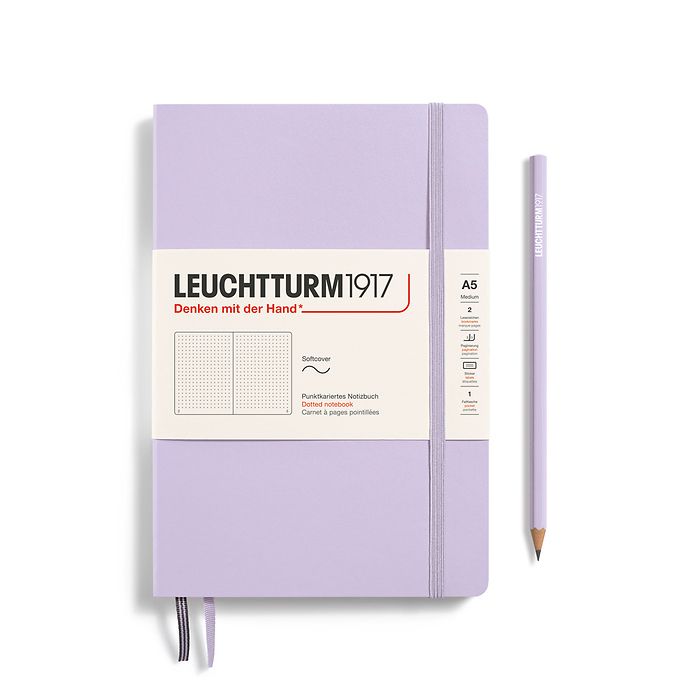 Notebook Medium (A5), Softcover, 123 numbered pages, Lilac, dotted