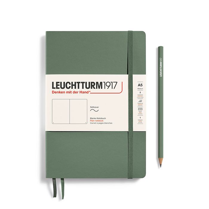Notebook Medium (A5), Softcover, 123 numbered pages, Olive, plain