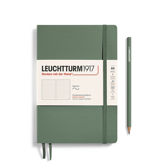 Notebook Medium (A5), Softcover, 123 numbered pages, Olive, dotted