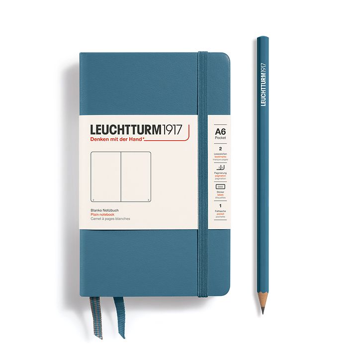 Notebook Pocket (A6), Hardcover, 187 numbered pages, Stone Blue, plain