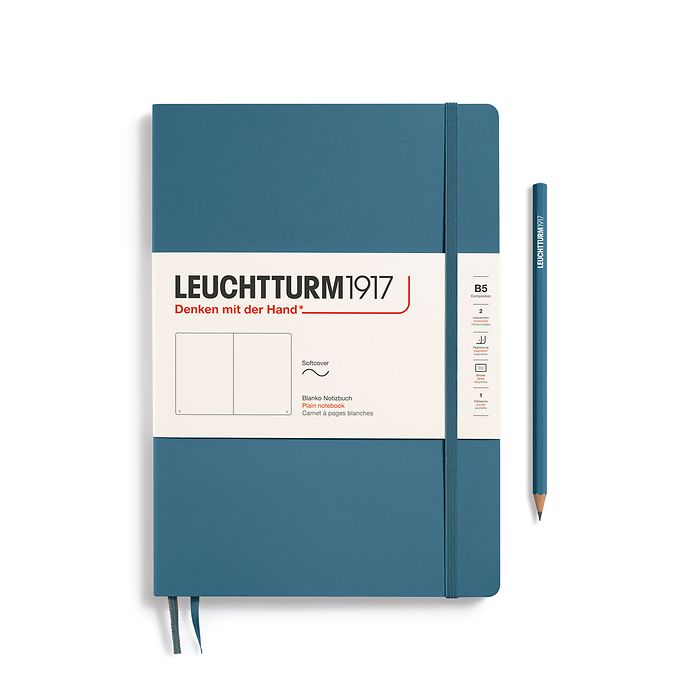 Notebook Composition (B5), Softcover, 123 numbered pages, Stone Blue, plain