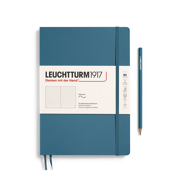Notebook Composition (B5), Softcover, 123 numbered pages, Stone Blue, dotted