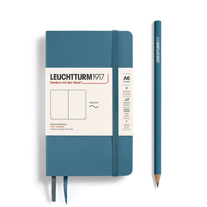Notebook Pocket (A6), Softcover, 123 numbered pages, Stone Blue, plain