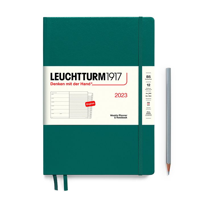 Weekly Planner & Notebook Composition (B5) 2023, with booklet, Pacific Green, English