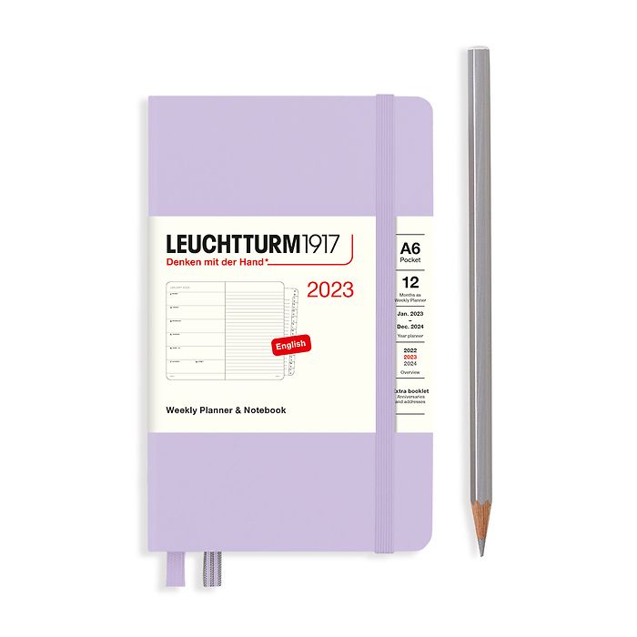 Weekly Planner & Notebook Pocket (A6) 2023, with booklet, Lilac, English