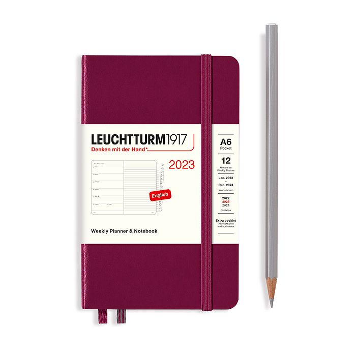 Weekly Planner & Notebook Pocket (A6) 2023, with booklet, Port Red, English