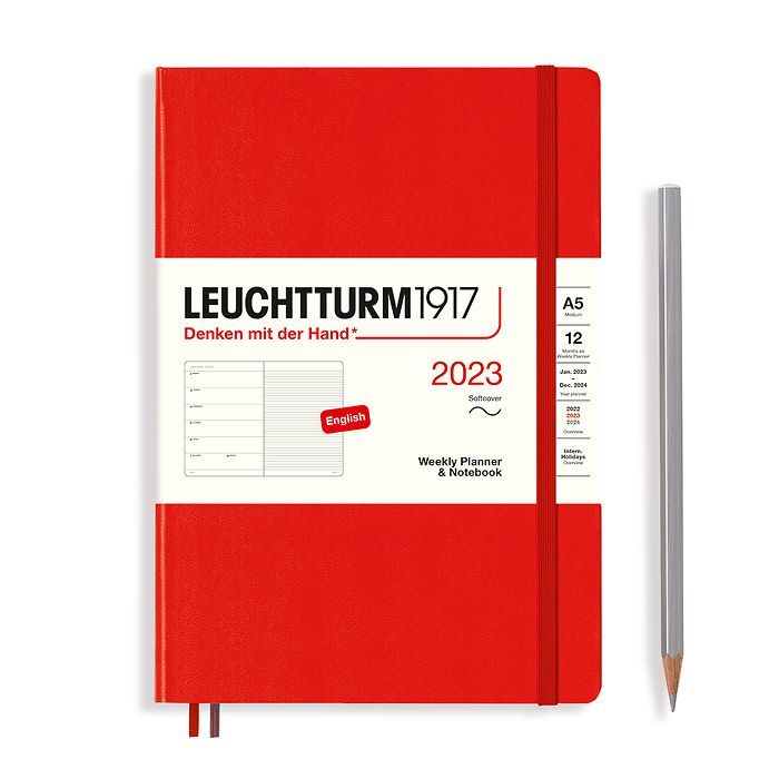 Weekly Planner & Notebook Medium (A5) 2023, Softcover, Red,  English